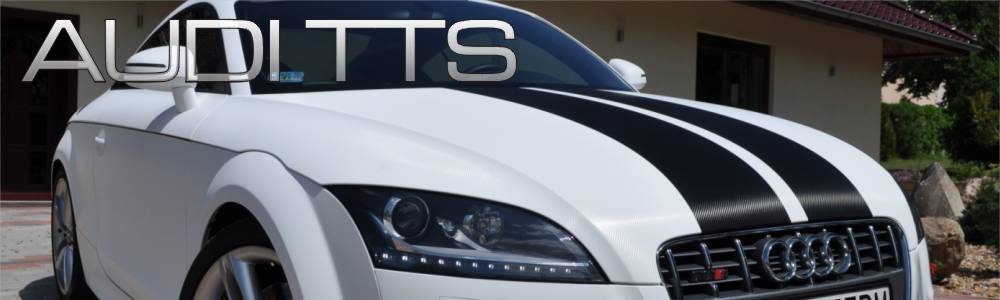 oklejanie auta Audi TTS biay carbon + czarne carbonowe pasy