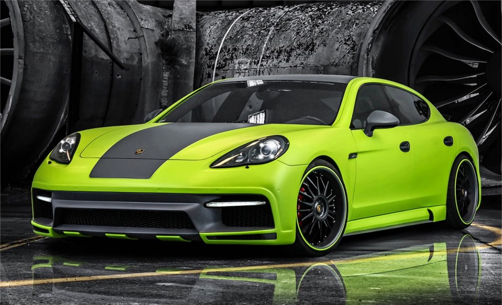 przykadowe oklejenie - porsche panamera - zmiana koloru folia zielony mat limonka