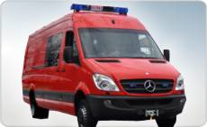 oklejanie samochodów specjalnych, Mercedes Sprinter czerwony, oklejanie straży pożarnej