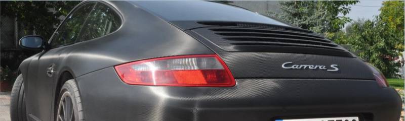 oklejanie samochodu Porsche Carrera carbon, oklejanie carbonem, folia carvonowa, carbon 3M, zmiana koloru