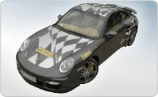 Niecodzienne oklejenie sportowego Porsche Turbo przygotowane do udziału w Rage-Race 2010
