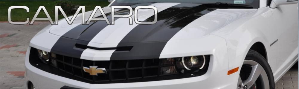 oklejanie auta Chevrolet Camaro - czarne byszczce pasy + ramka i elementy zderzaka czarny mat